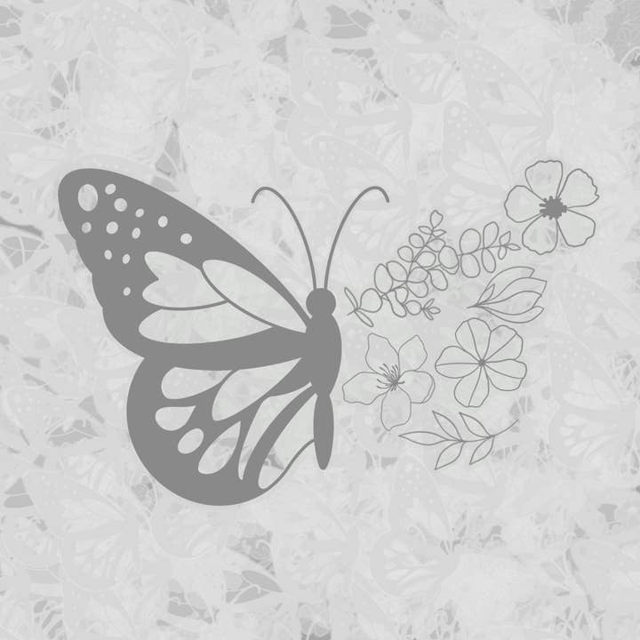 Grå Blomstret Gennemsigtig Sommerfugl Klistermærke for engroshandel hos GlassFairies