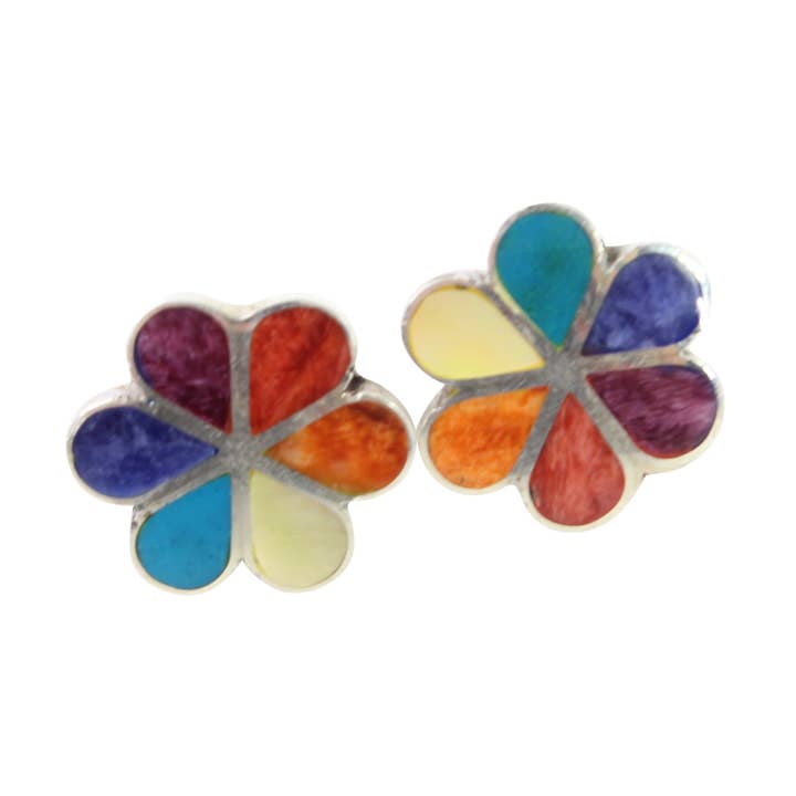 Sterling SIlver Colorful Natural Stone Flower Post Earrings for wholesale by Evelyn Brooks