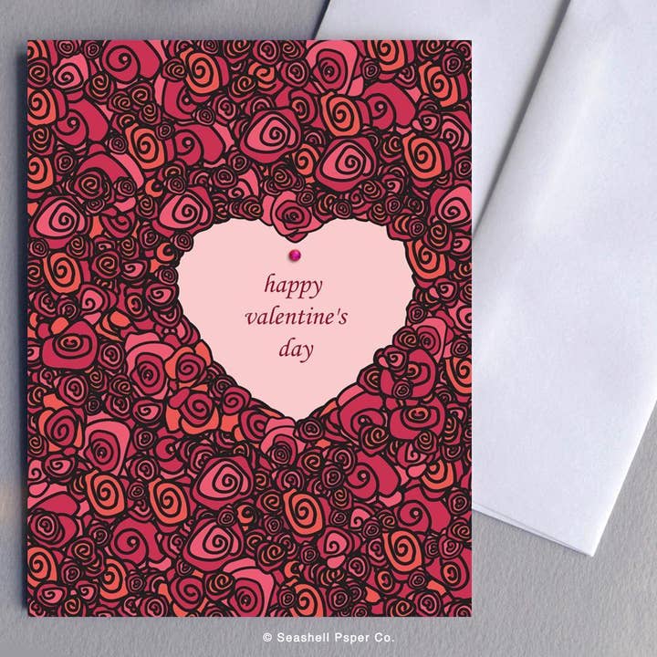 Tarjeta de amor de San Valentín de rosas para venta al por mayor de Seashell Paper Co.