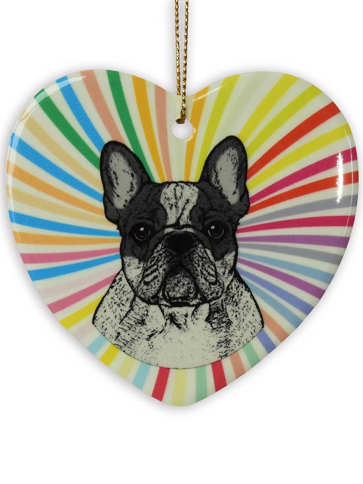 French Bulldog B/w Ceramic Heart Ornament for wholesale by Sabyloo
