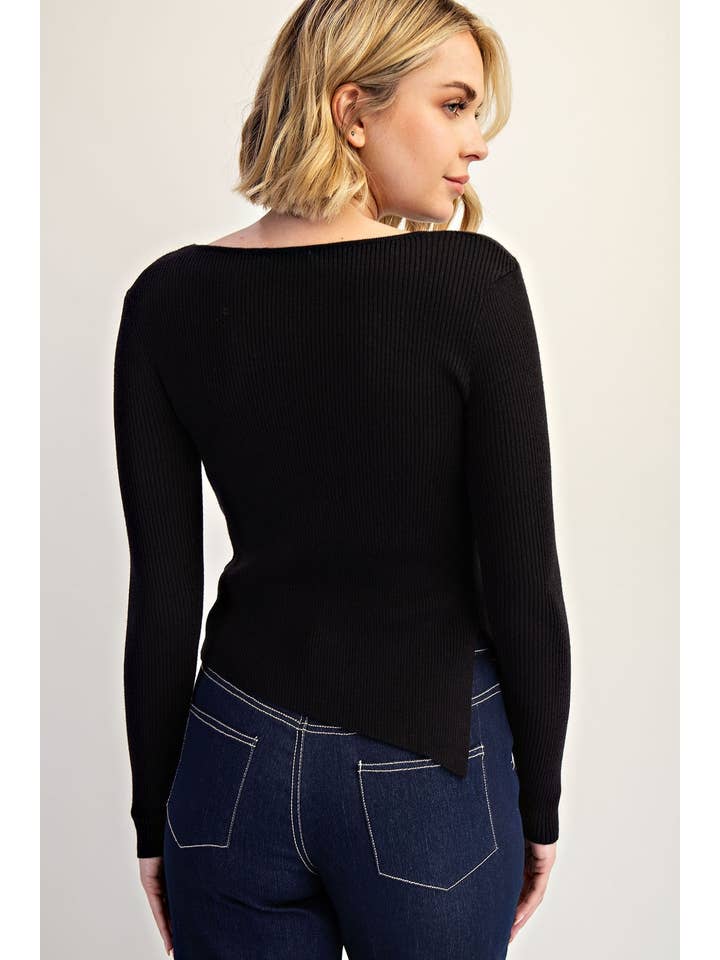 Edit by Nine - Wholesale Blouse - Women's - Twisted Front Ribbed Sweater Top w Asymmetric Hem2