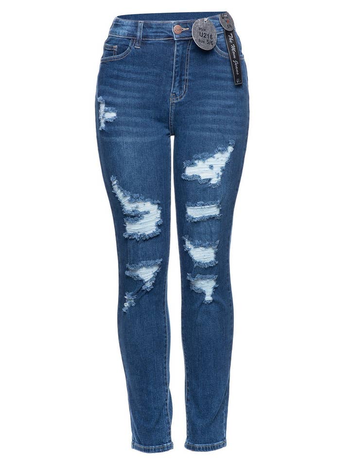 Hoch taillierte Mom-Jeans mit Rissen für den Großhandel von U Jeans