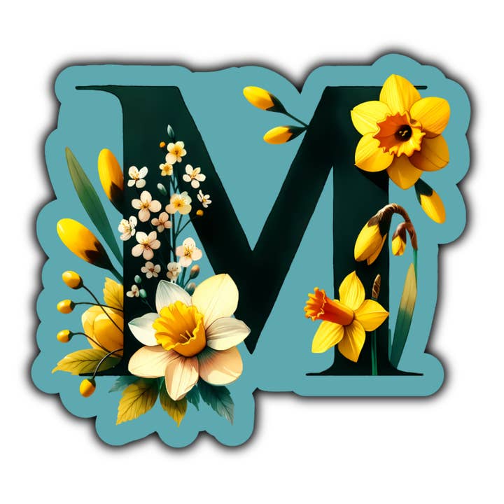 Monogram Letter "M" with flowers sticker for wholesale by Stick to it creations