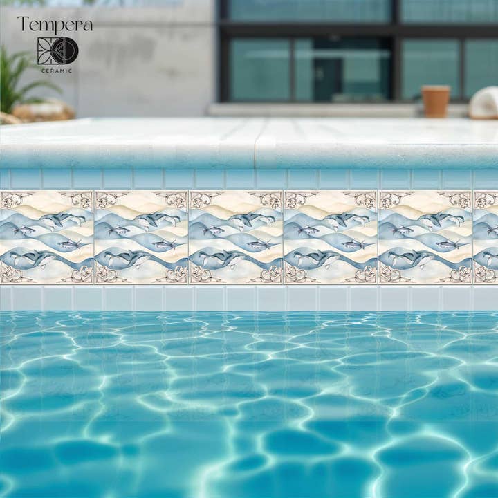 Custom waterline tile in nautical style, Pool tiles for wholesale by Tempera Art