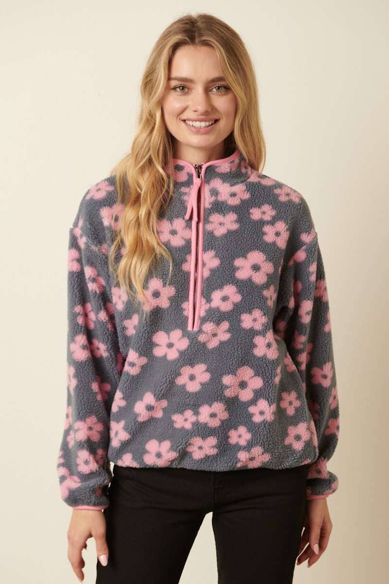 mittoshop - Vente Sweat-shirt – femme - PULL ZIPPÉ EN FOURRURE À MOTIF FLORAL6