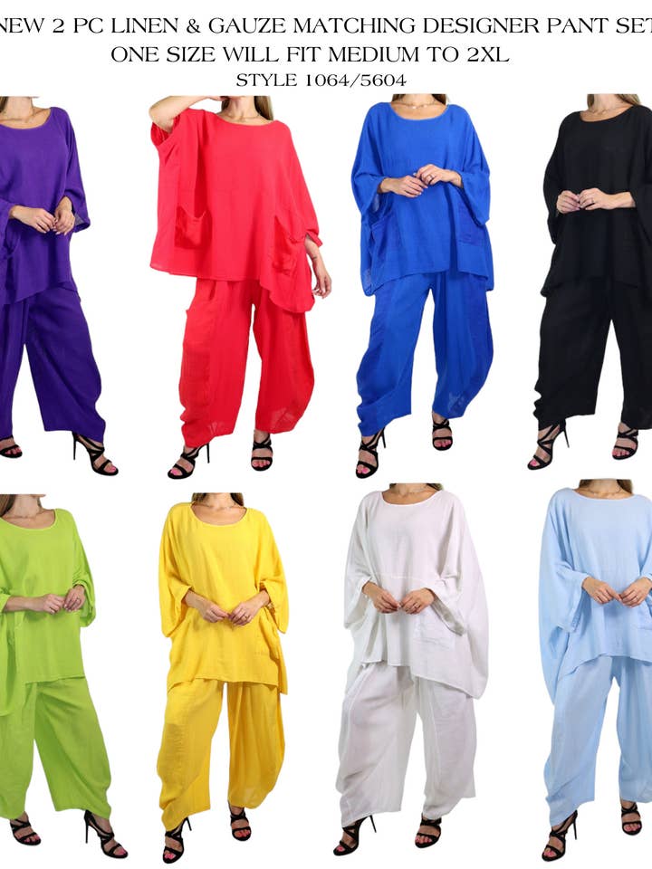 2 PC Women Linen Pant Set. Comfy and Cool Linen Pant Set for wholesale by LINEN AND GAUZE