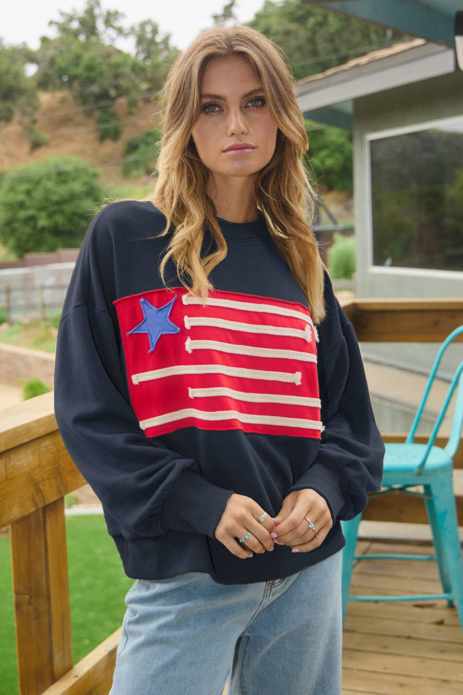 Oddi - Wholesale Sweatshirt - Women's - Acid Washed Flag Patch Sweatshirt2
