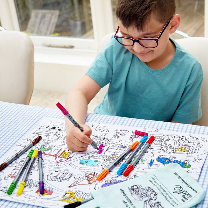eatsleepdoodle - Wholesale Coloring Mat - Kids & Baby - DIY Coloring Kit - Cars, Trucks & Tractors Placemat to Go