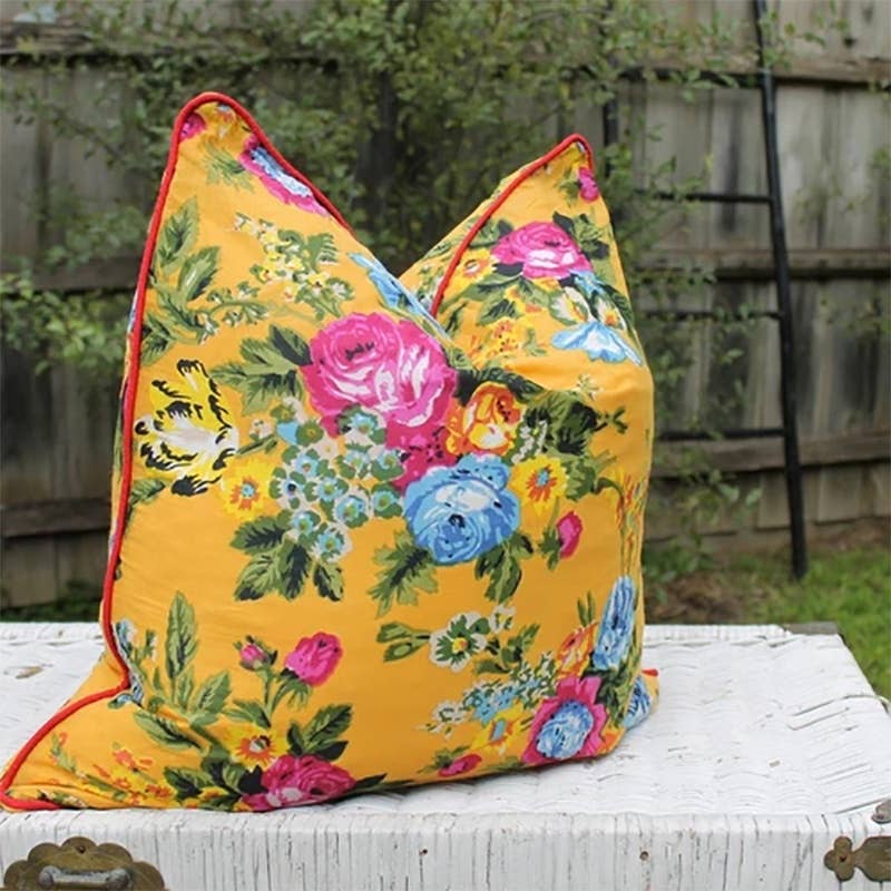 Linen Connections - Vendita all'ingrosso Fodera cuscino decorativo - Cuscino in Cotone Giallo Messicano con Motivo Floreale – Fatto a Mano6