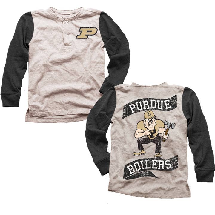 Purdue Boilermakers Youth Boys Slub Henley for wholesale by Wes and Willy