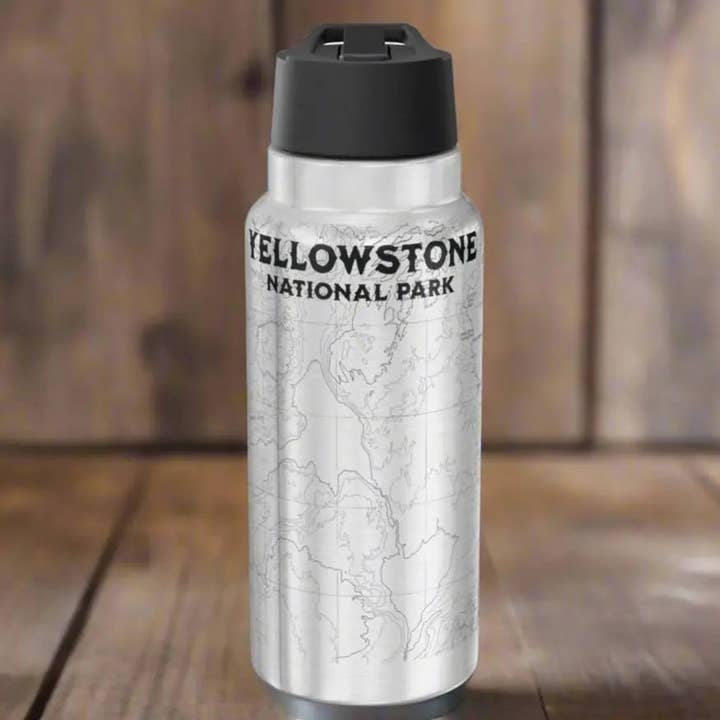Yellowstone National Park Topographic Insulated Water Bottle Tumbler 32oz for wholesale by Park Service Apparel