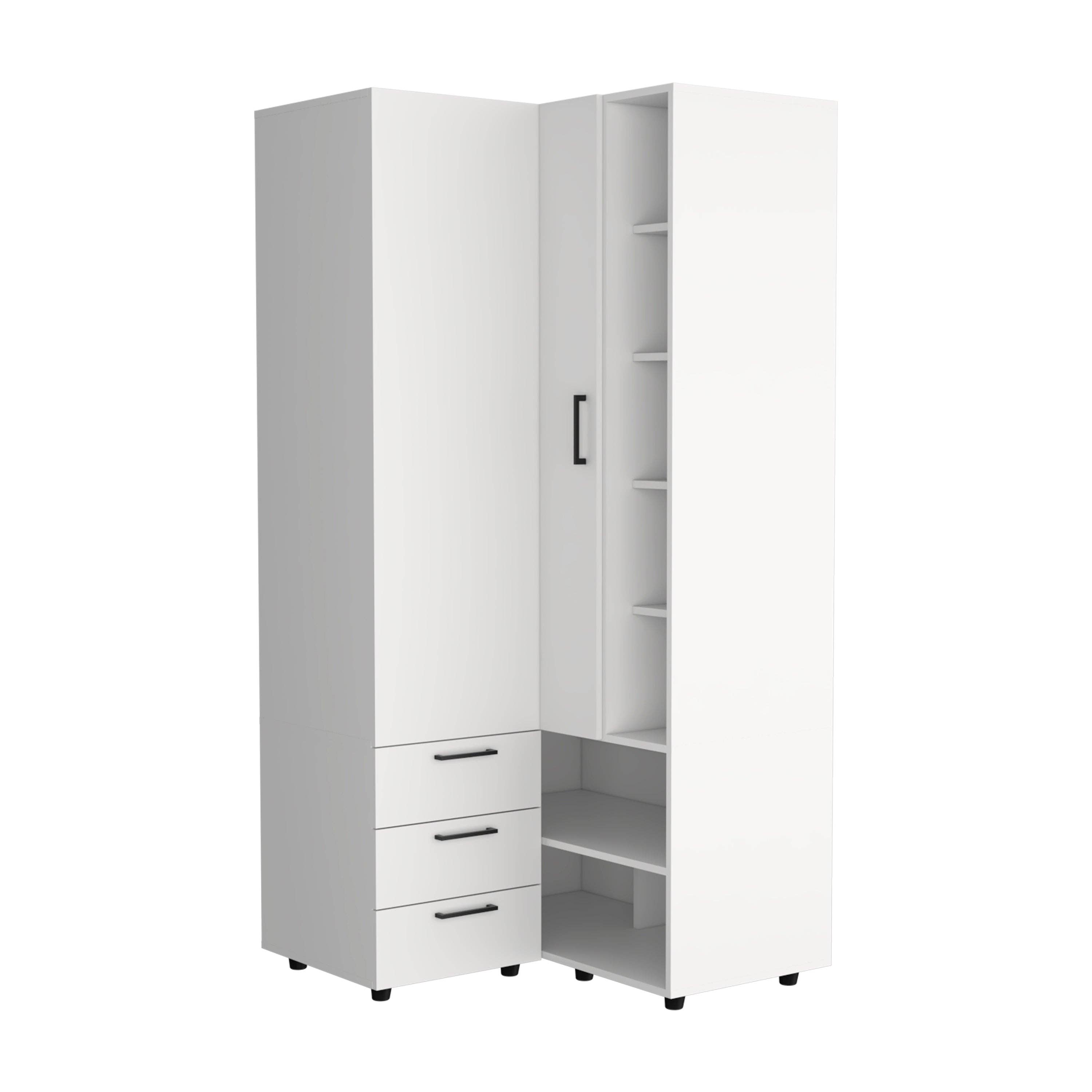 TUHOME FURNITURE - Wholesale Bedroom Furniture - Toulouse Corner Armoire With Double Doors And Interior Shelves, Space-Saving Wardrobe2