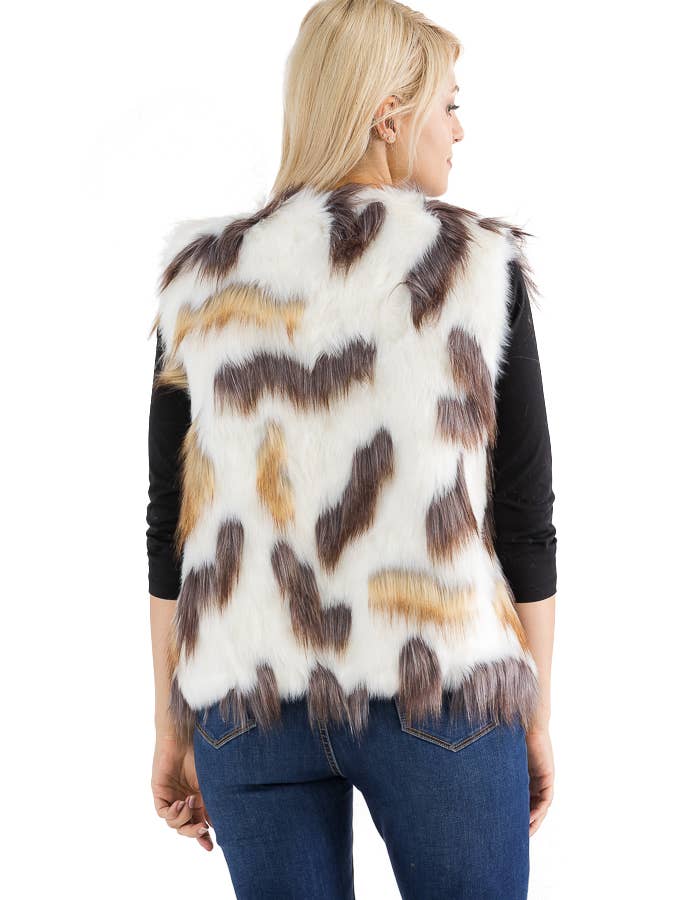 Cap Zone - Wholesale Outerwear Vest - Women's - Multicolor Satin Lined Faux Fur Vest with Hook Fasteners