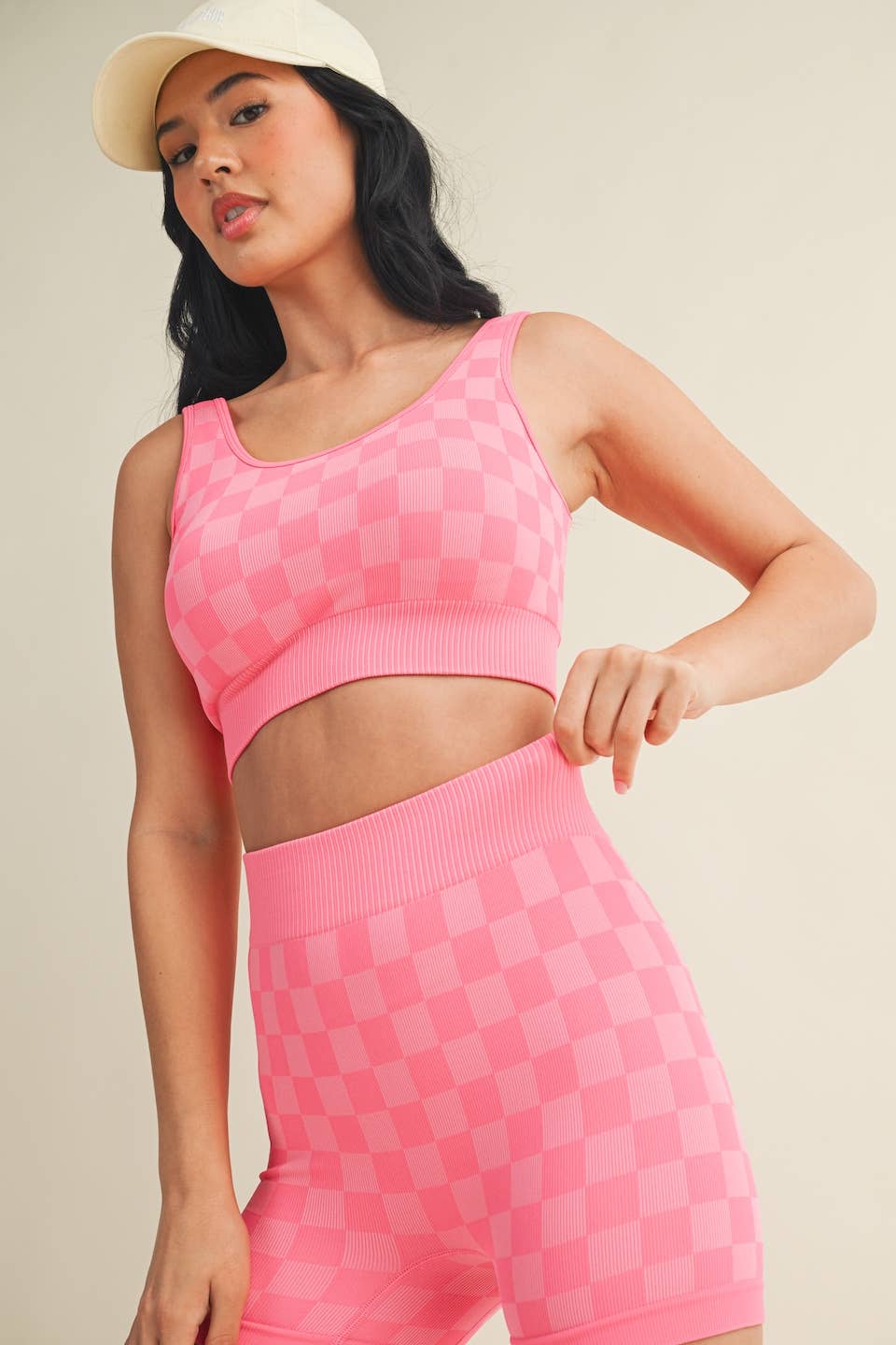KIMBERLY C - Wholesale Activewear Set - Women's - Checkmate Cropped Two Piece Set44