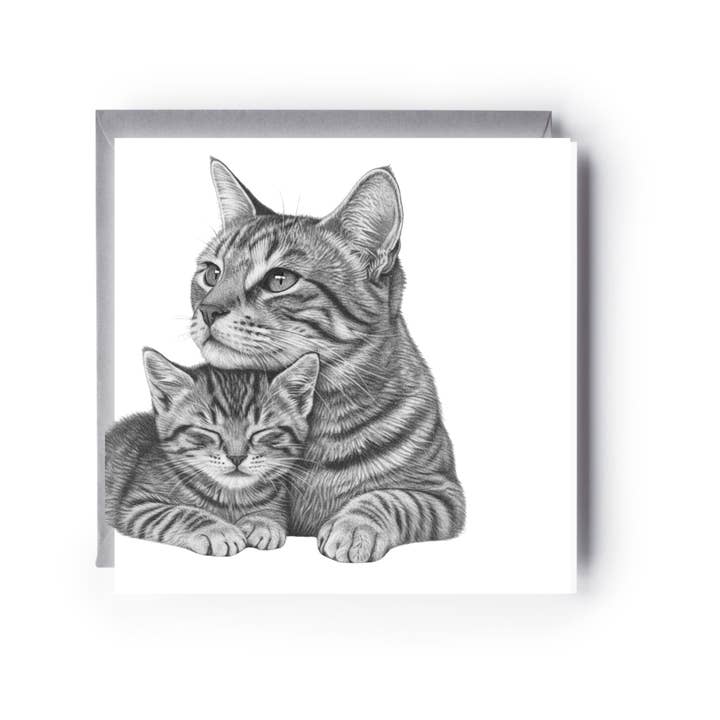 Adorable Cat Cuddles Greeting Card – Part of the Pets Collec for wholesale by Libra Fine Arts