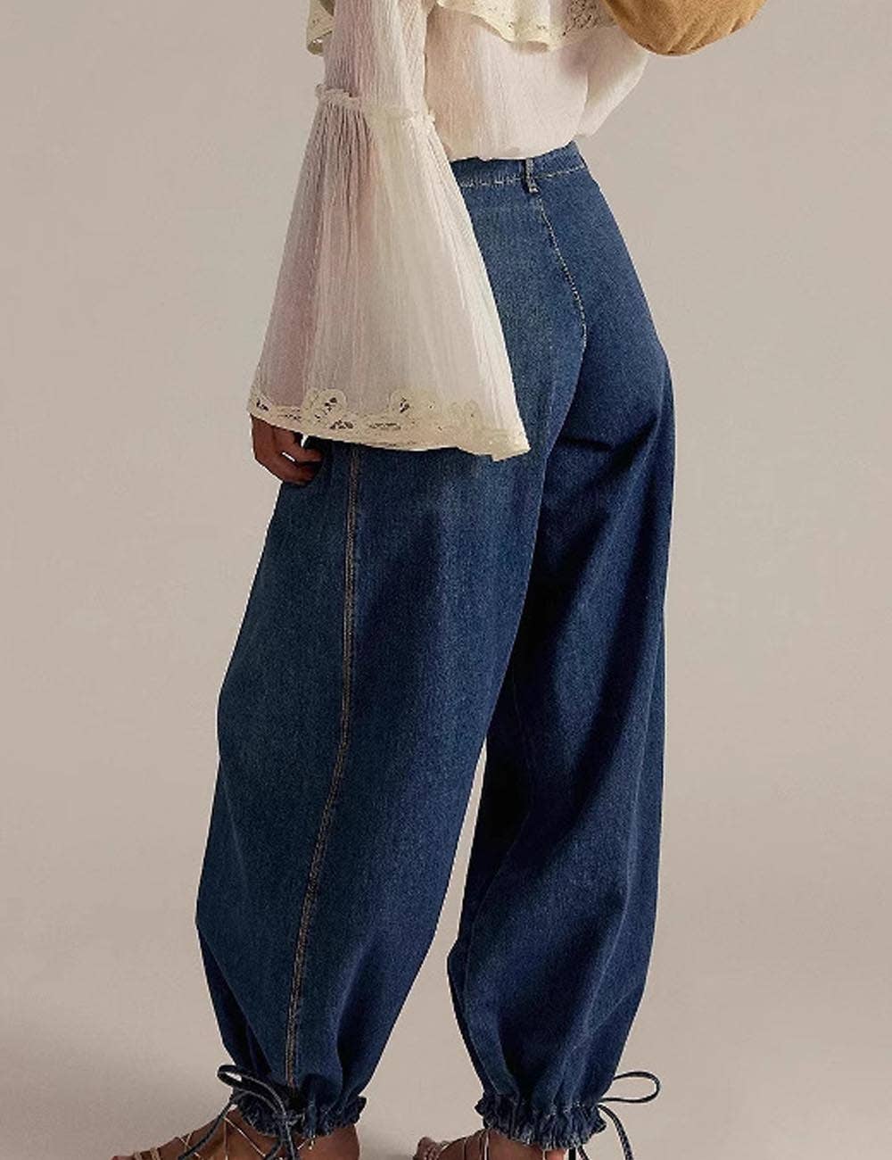 Dipped Shop - Wholesale Jeans - Women's - Simple Ruched Drawstring Cuffed Denim Pants DP25E4812
