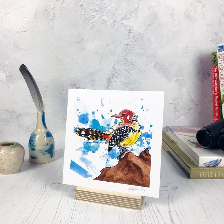 Red and Yellow Barbet Bird Print for wholesale by Loadofolbobbins