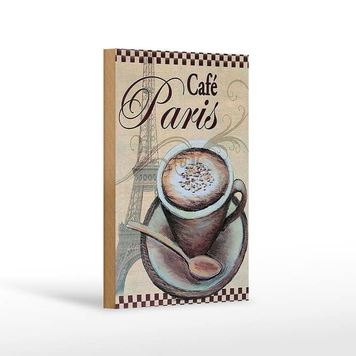 Femer - Wholesale Sign - Paris wooden sign 12x18cm Eiffel Tower coffee cup cafe