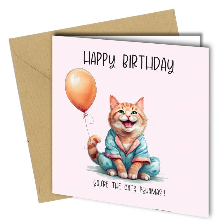 #1713 Cats Pyjamas Birthday Card for wholesale by Close to the Bone Greeting Cards and Gifts