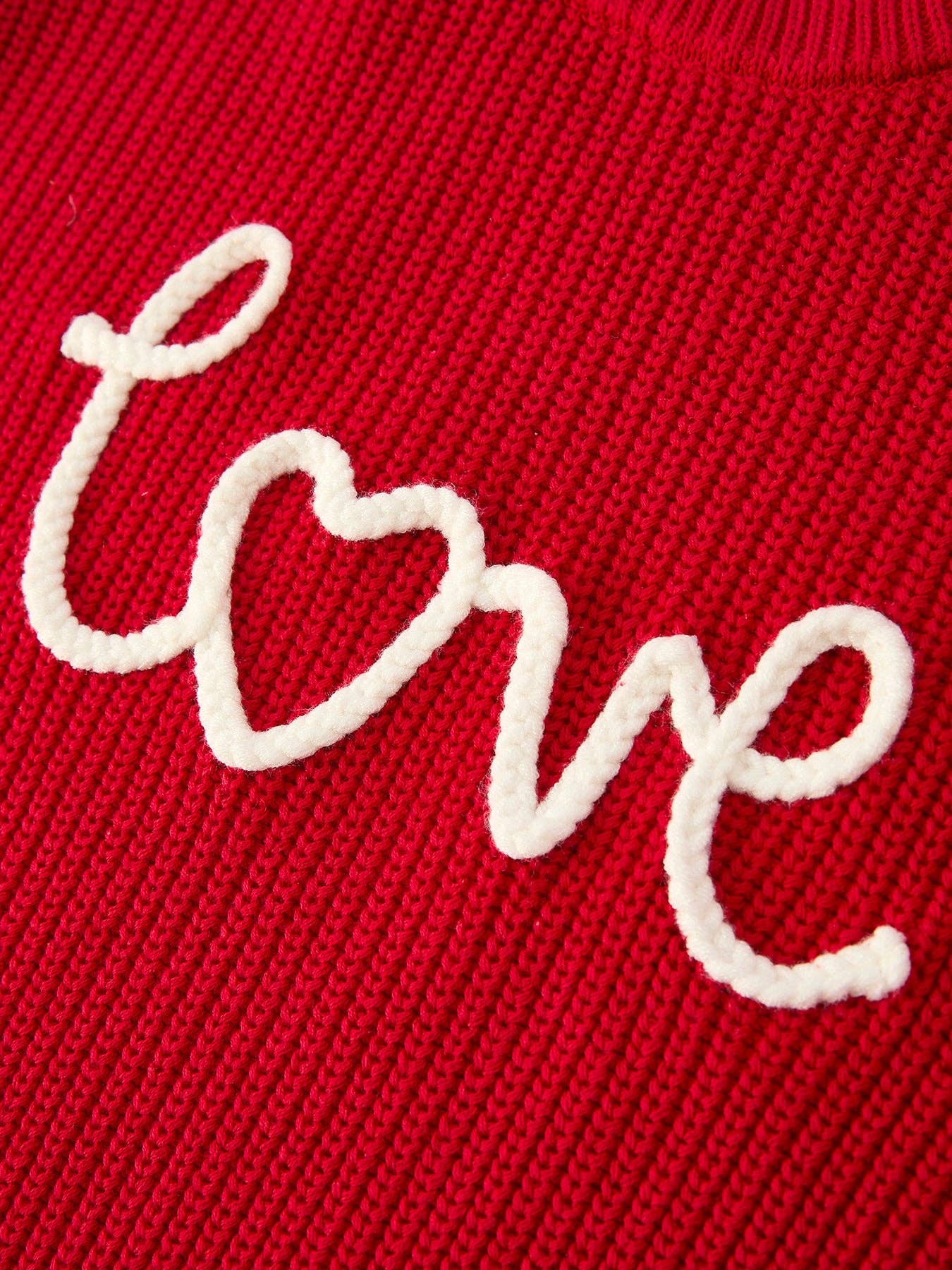 Rylee Faith Designs - Wholesale Knit Sweater - Kids - Valentine’s Day Girls Red Knit Sweater – "Love" Heart Embroidery Long Sleeve Pullover3