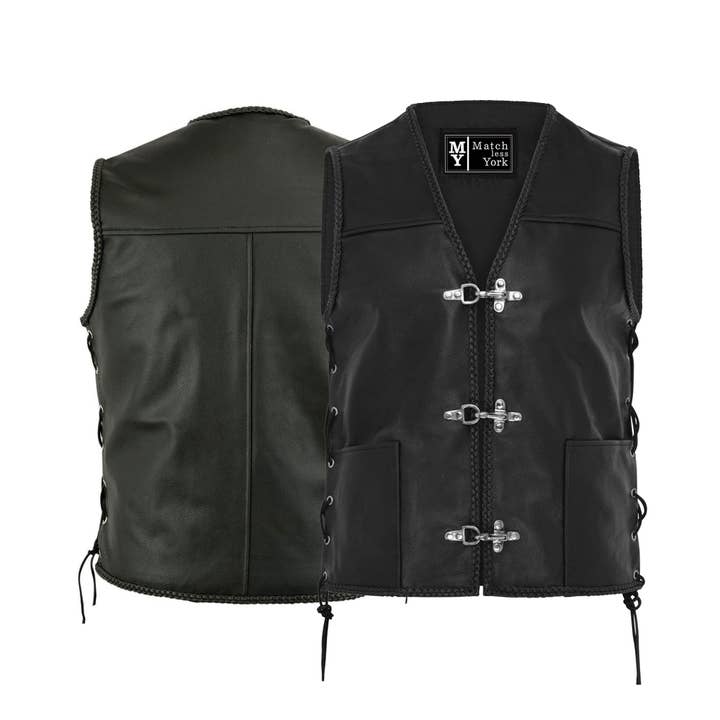 Matchless York - Wholesale Vest - Heren - Gevlochten Rocky Biker motorvest met zware gespen en ritssluiting voor heren