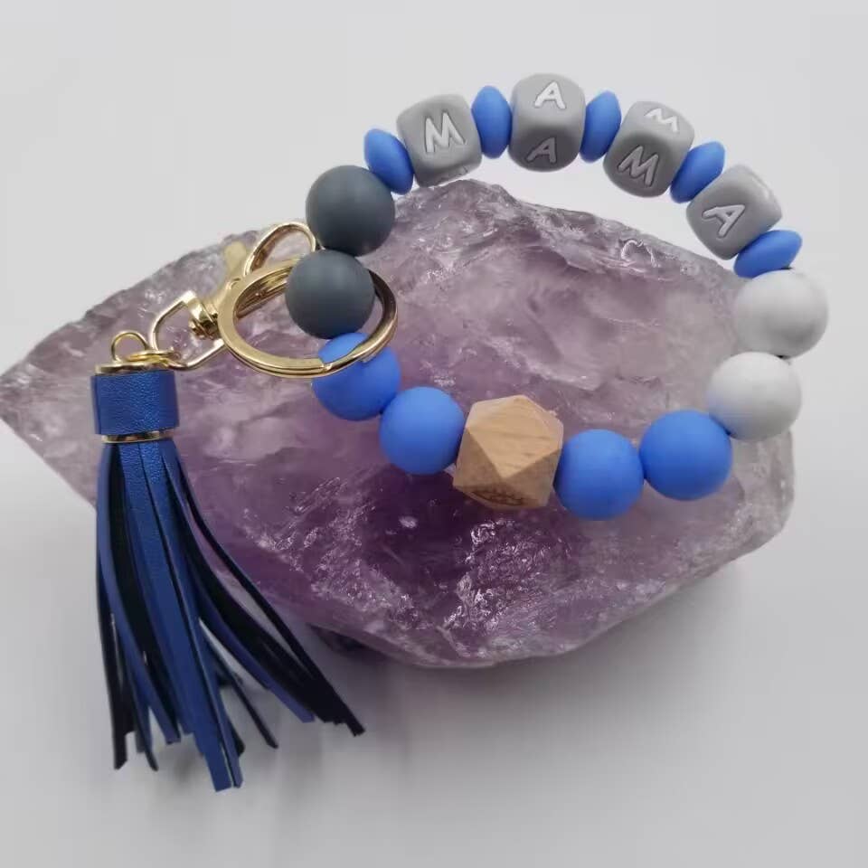 magnolia jewelry - Wholesale Keychain Bracelet - MAMA Bangle Keychain Silicone Wristlet Beaded Bracelet1