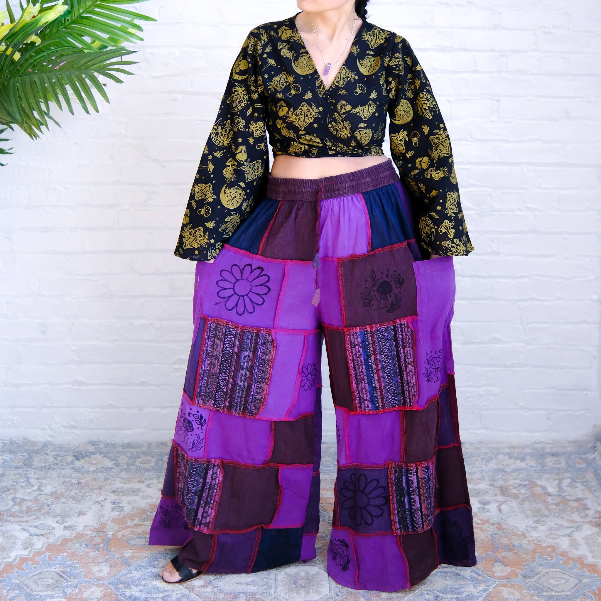 Karma Nepal Crafts - Wholesale Pants - Women's - Cotton Patchwork Wide Leg Boho Pants9