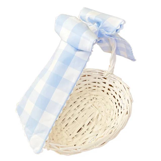 Blue Buffalo Check with Ric Rac Trim Basket Bow for wholesale by The Bow Next Door