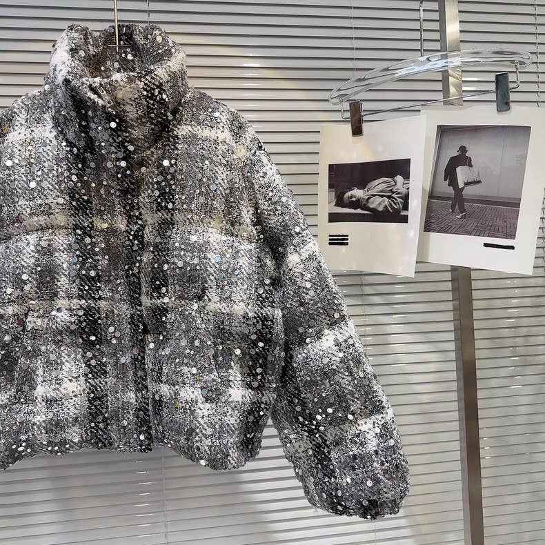 Colore come immagini CT127Y 2025 Cappotto imbottito in tweed con paillettes Giacca invernale calda in piumino in vendita all'ingrosso su Faire6