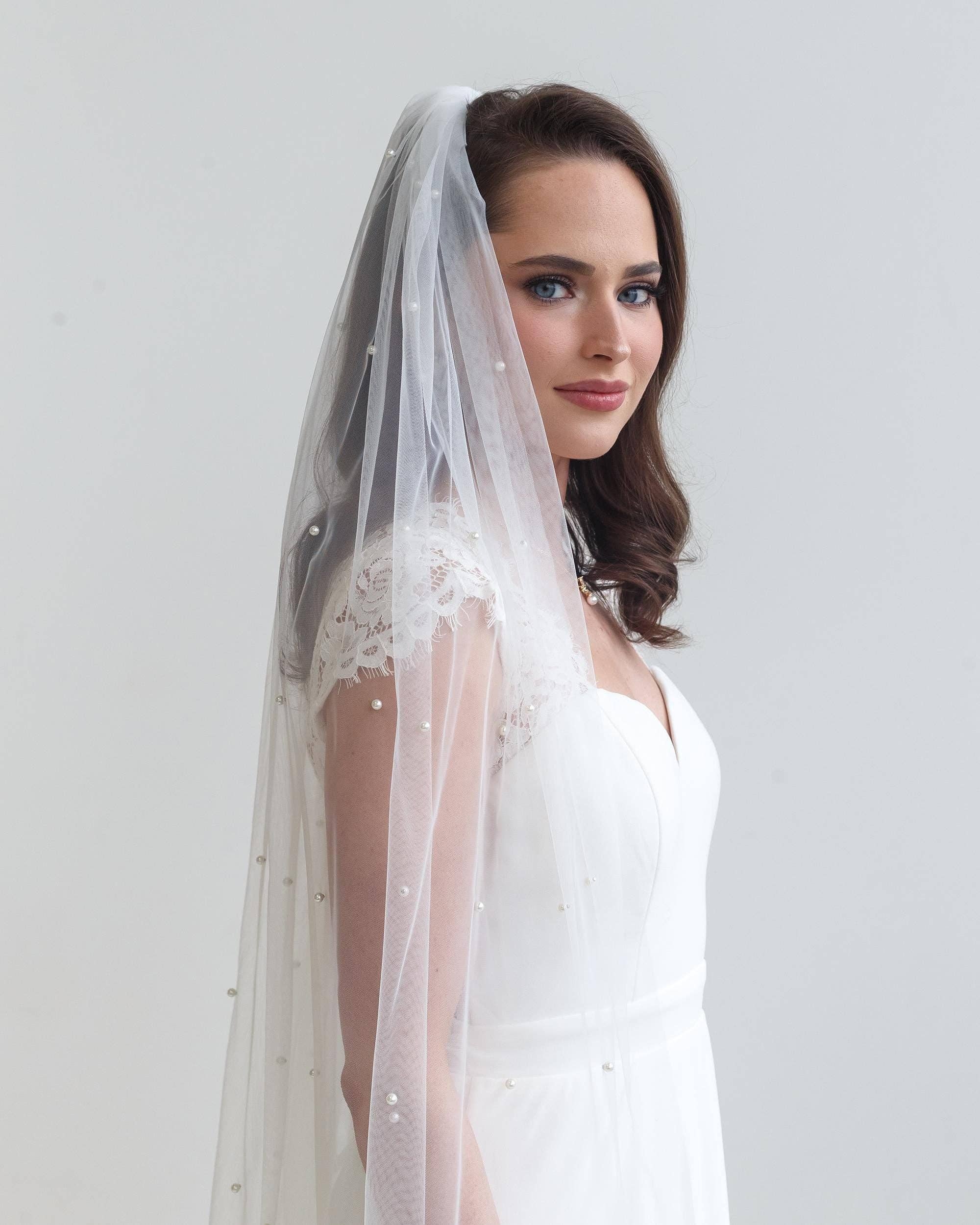 allureweddingjewelry – wholesale Veil – Women’s – Scattered Pearl Veil7