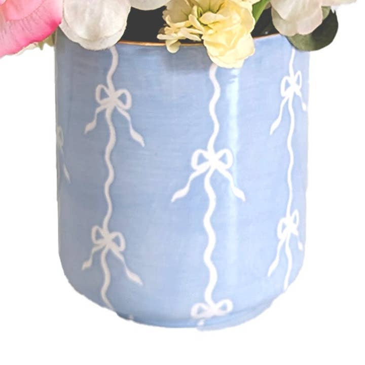 Vaso a righe con fiocchi e finiture in oro 22K per la vendita all'ingrosso da parte di Lo Home | Ruby Clay