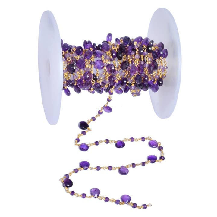 Chaîne de chapelet - goutte d'eau - 1 mètre - améthyste pour la vente par Buganto