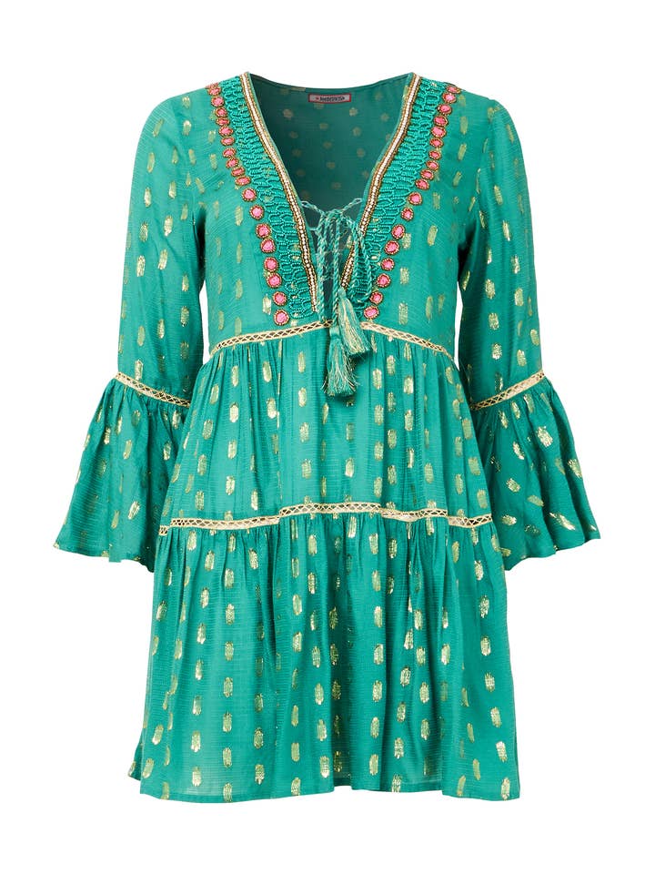 Green Festival Vibes Beaded Tunic Dress for wholesale on Faire