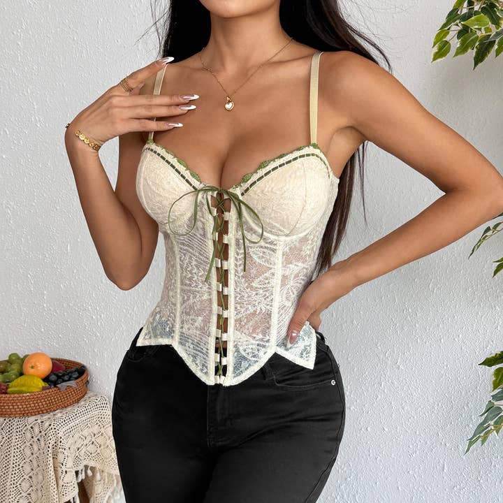 Marayn - Wholesale Camisole – Women′s - Sweet Summer Embroidered Cami Sheer Slim TieUp3