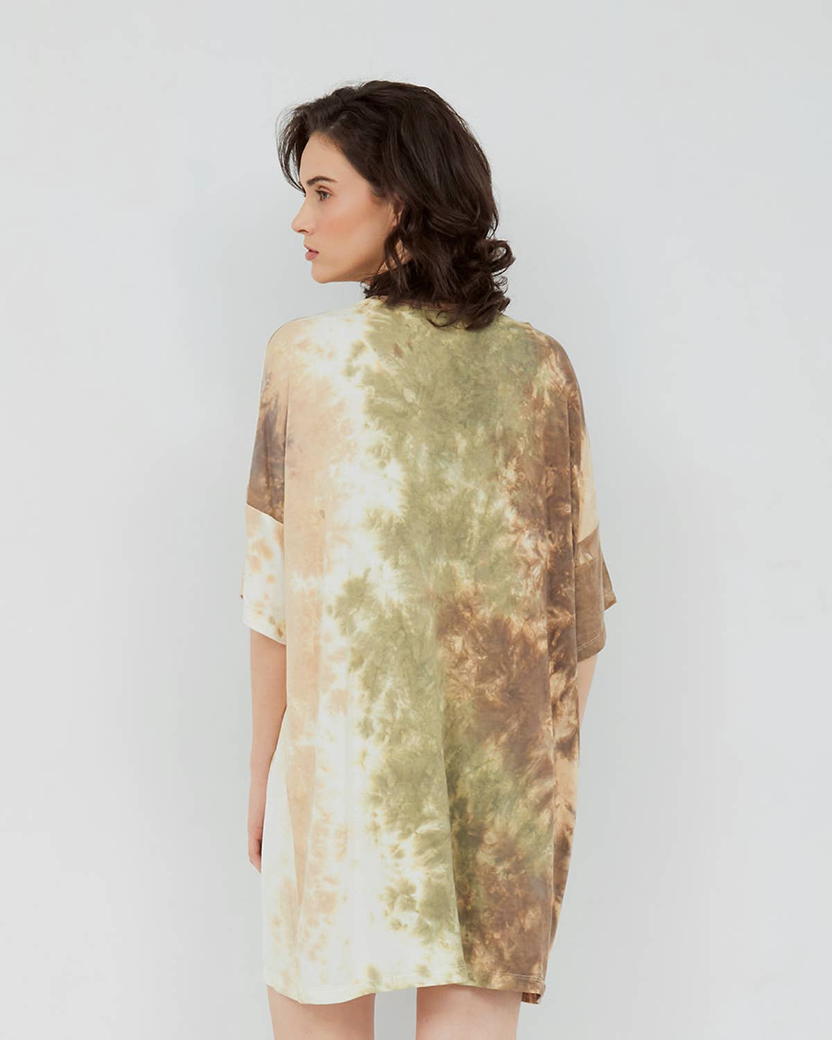 Mahisi - Wholesale Dress - Women's - T-Shirt Tie Dye Dress - Tan and Green Mixed1