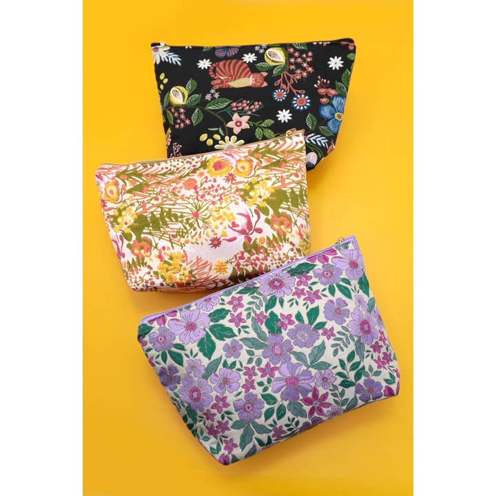 JOSSLYN by wall to wall - Wholesale Makeup/Cosmetic Bag - TRAVEL EMBROIDERY FLORAL COSMETIC MAKEUP POUCH | 40P5702