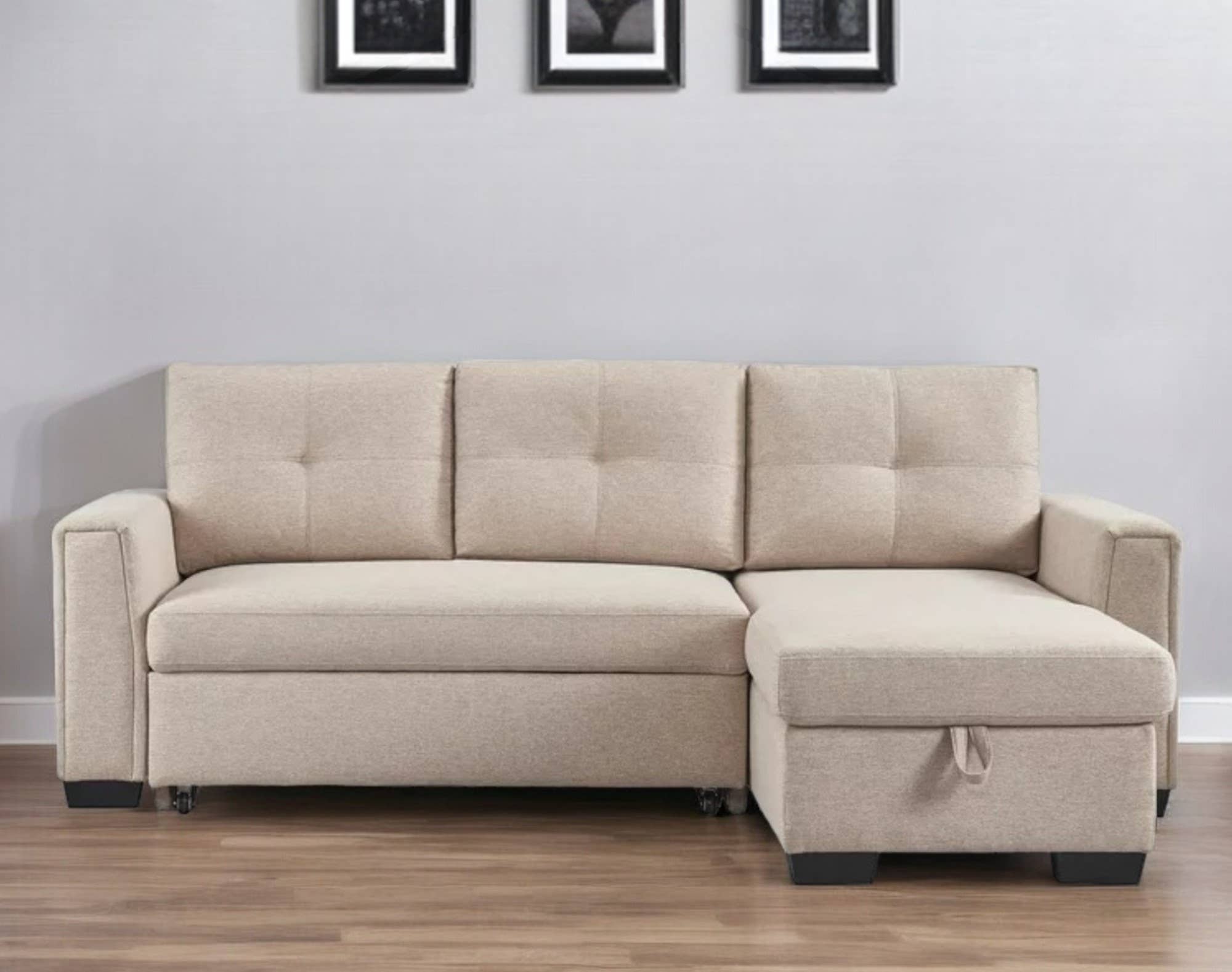 HomeRoots - Wholesale Sofa - 92" Beige Polyester Blend Convertible Futon Sleeper Sofa0