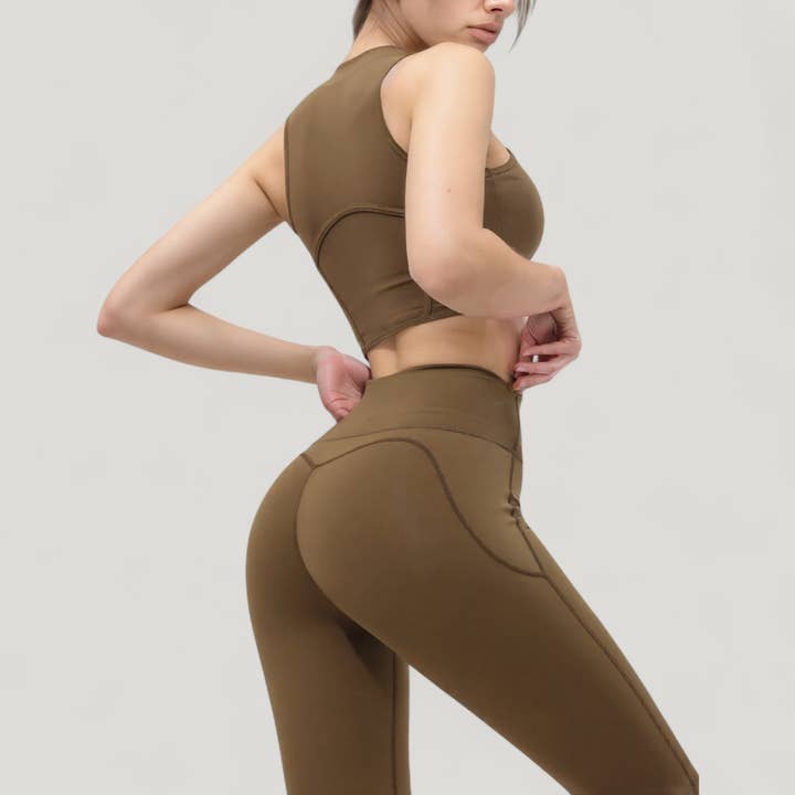 Active by Anna-Kaci - Wholesale Athletic Pants - Women's - High Waist Flare Yoga Pants with Seam Detailing13