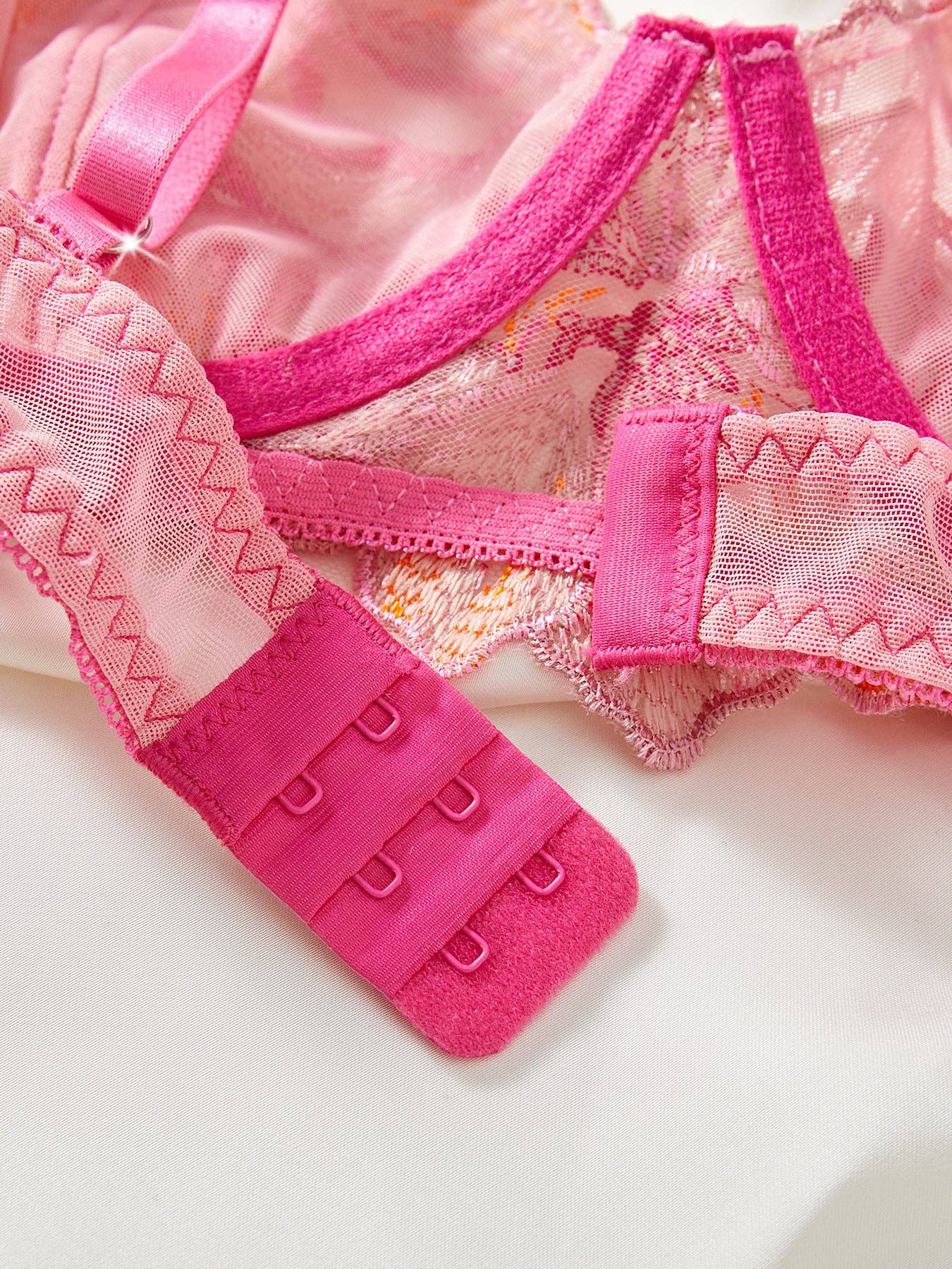 Pink Ladies Embroidery Floral Bra Thong 2PCS Lingerie Set SKLG4014 for wholesale on Faire4