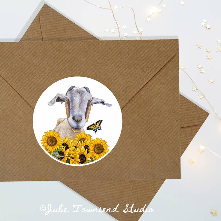 Julie Townsend Studio - Wholesale Sticker - Sticker - Goat in the Sunflowers - Waterproof Vinyl 1
