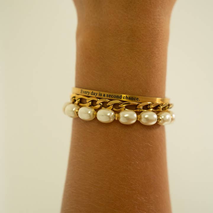 WJW - Wholesale Bangle Bracelet - 18K Gold PVD Stainless Steel Every day is Engraved Bracelet1