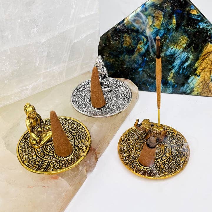 Crystal Incense Holder with Buddha or Elephant Design for wholesale by Rock Paradise