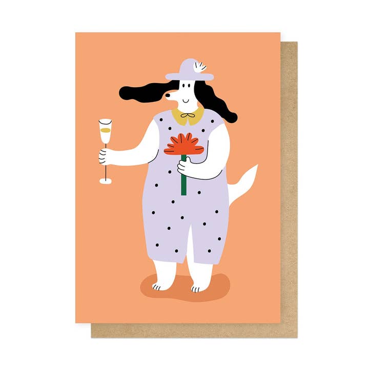 Champagne Dog Greetings Card for wholesale by East End Prints - Greetings Cards & Postcards