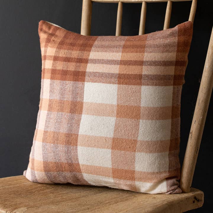 Arlen 14x14 Plaid Throw Pillow Rust Cotton Fall Decor for wholesale by Foreside Home & Garden