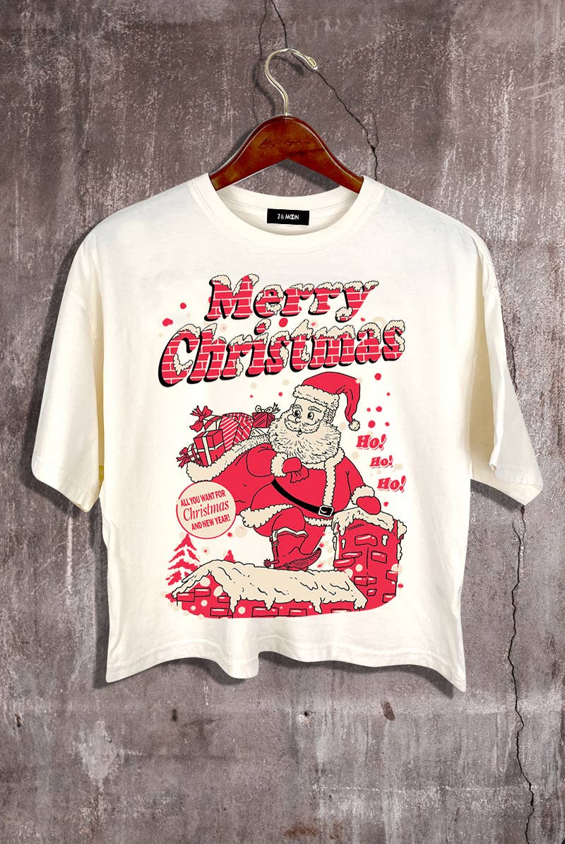 2&moon - Wholesale Screen Printed T-Shirt - Women's - Merry Christmas Graphic Crop Tee4