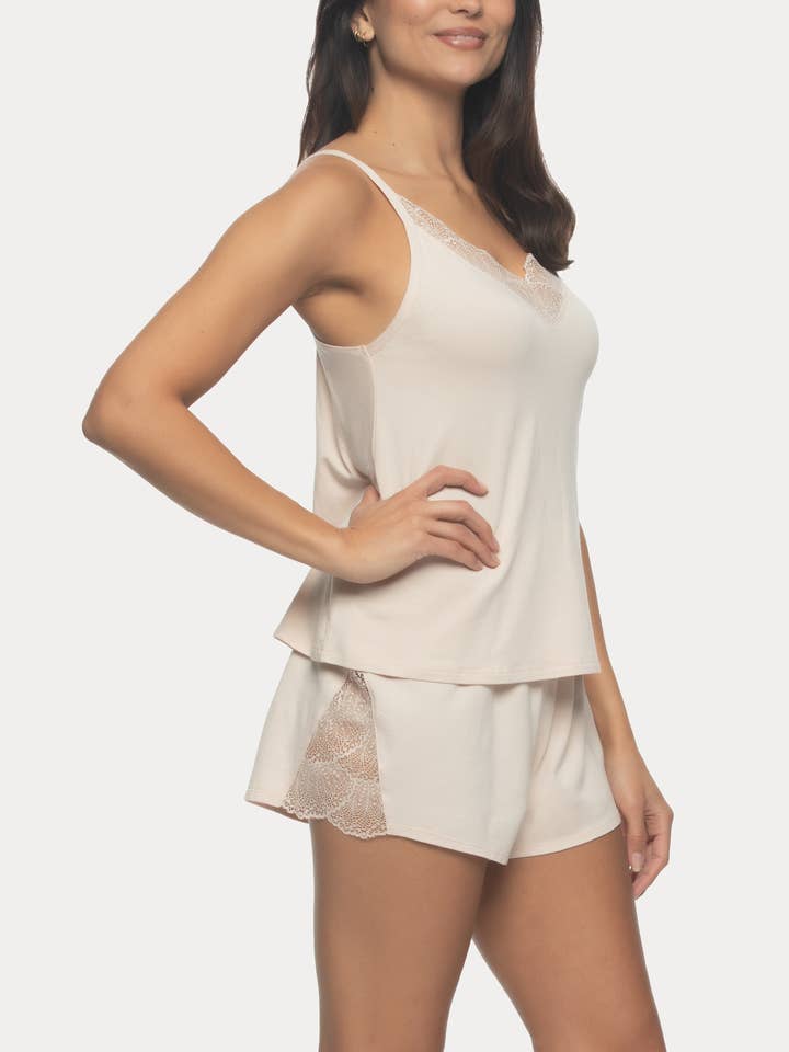 Desiree Lace Trim Cami & Shorts Set - Shell for wholesale by Felina