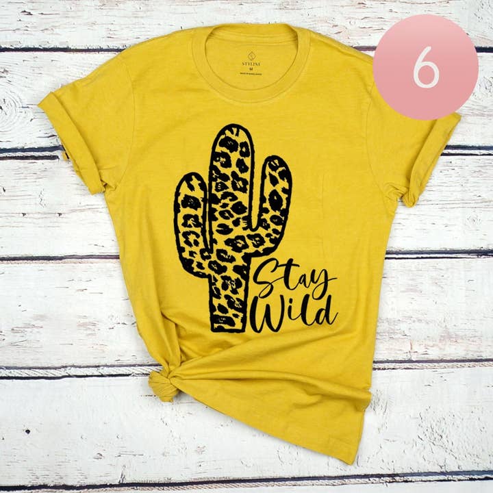 Sensibling Corp. - Wholesale Screen printed t-shirt – Women′s - 6PCS - Assorted Size Stay Wild Cactus Graphic T-shirts5