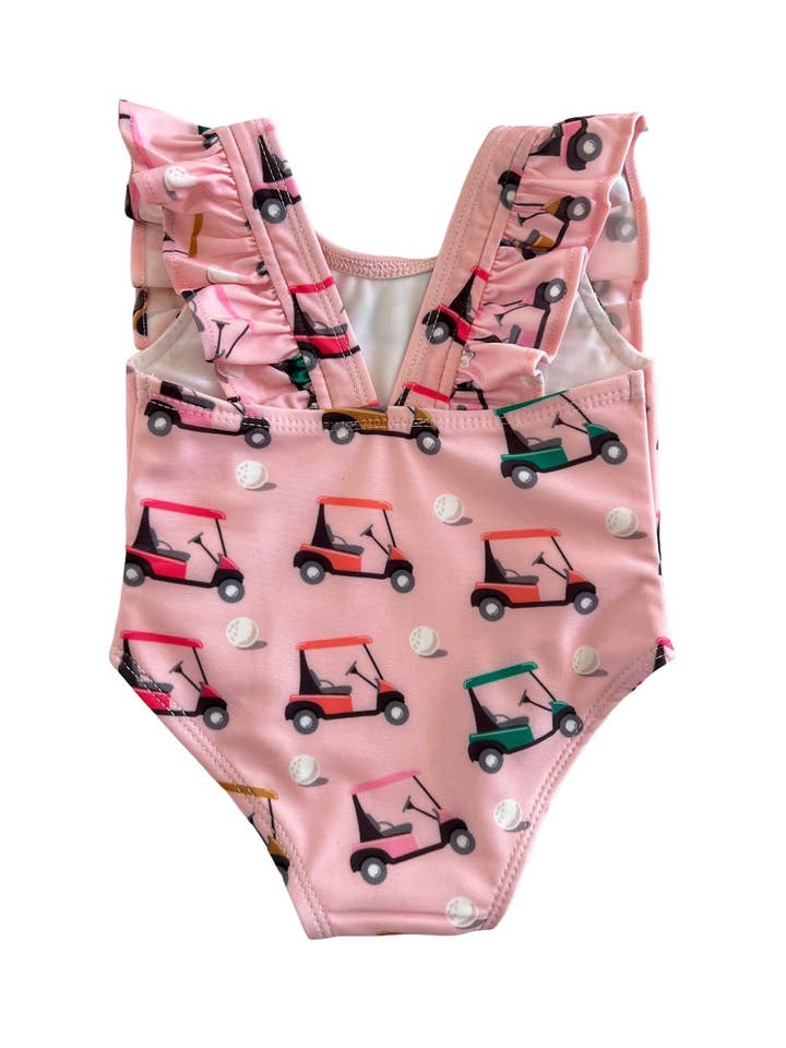 SIIX Collection - Wholesale One Piece Swimsuit - Kids - Pink Golf Cart / Monaco Swimsuit / UPF 50+