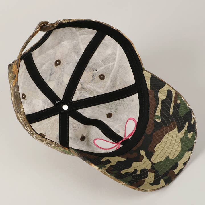 Fashion City - Wholesale Baseball Cap - Women's - Ribbon Bow Embroidery Camo Baseball Cap4