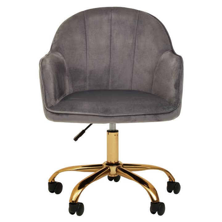 Interiors by Premier – wholesale Chair – Brent Grey Velvet And Gold Base Home Office Chair1